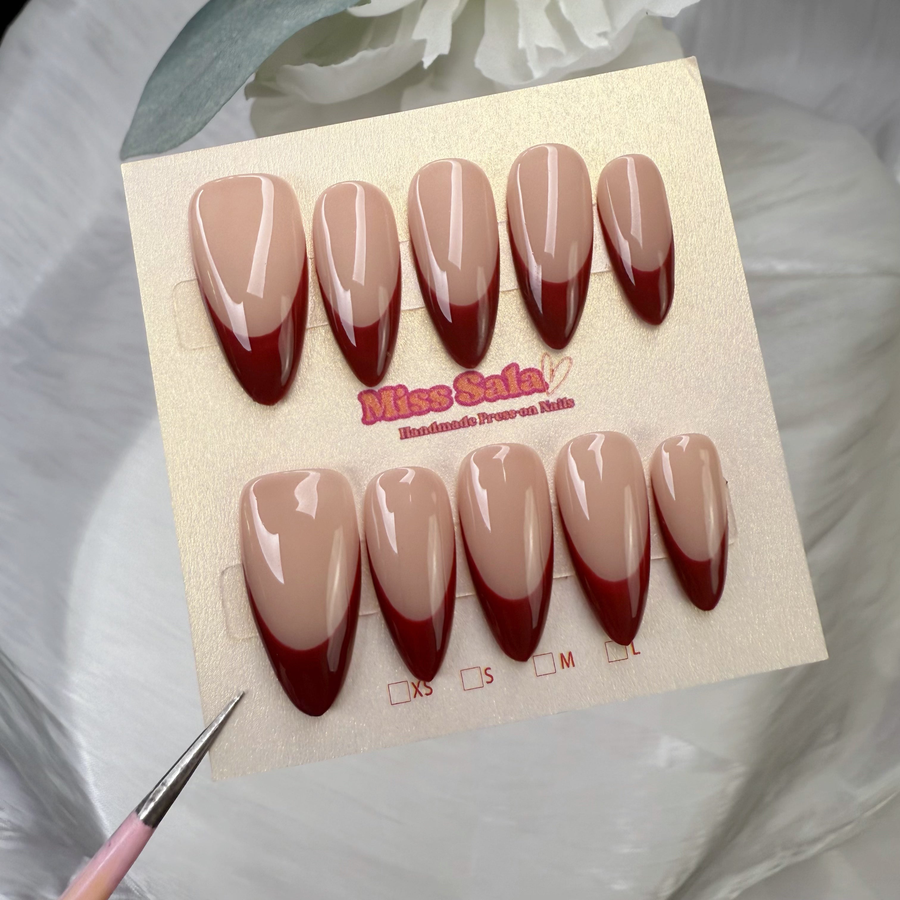 Red French Tip (Medium Almond)