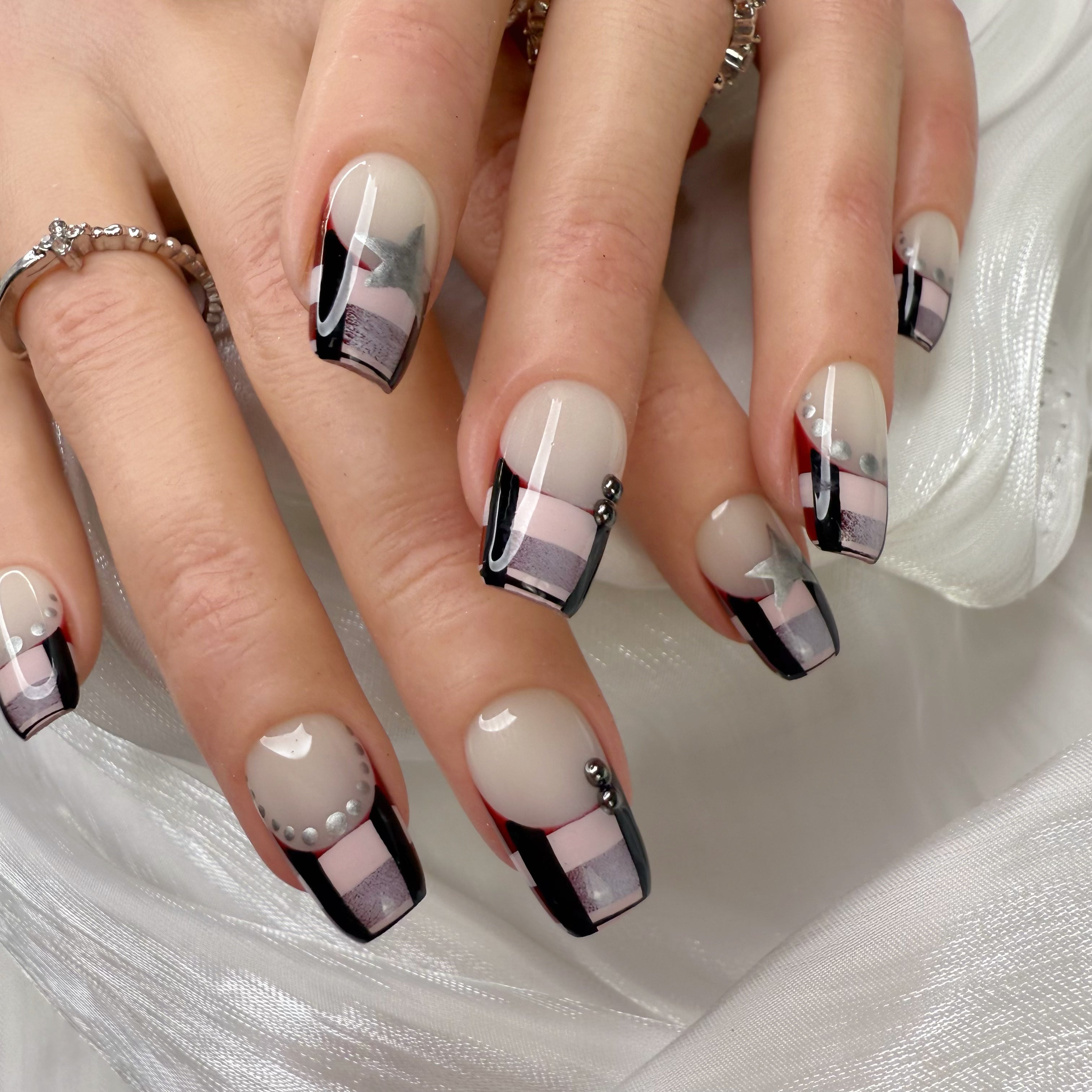 Starry Ballet-Core French Tip Nails