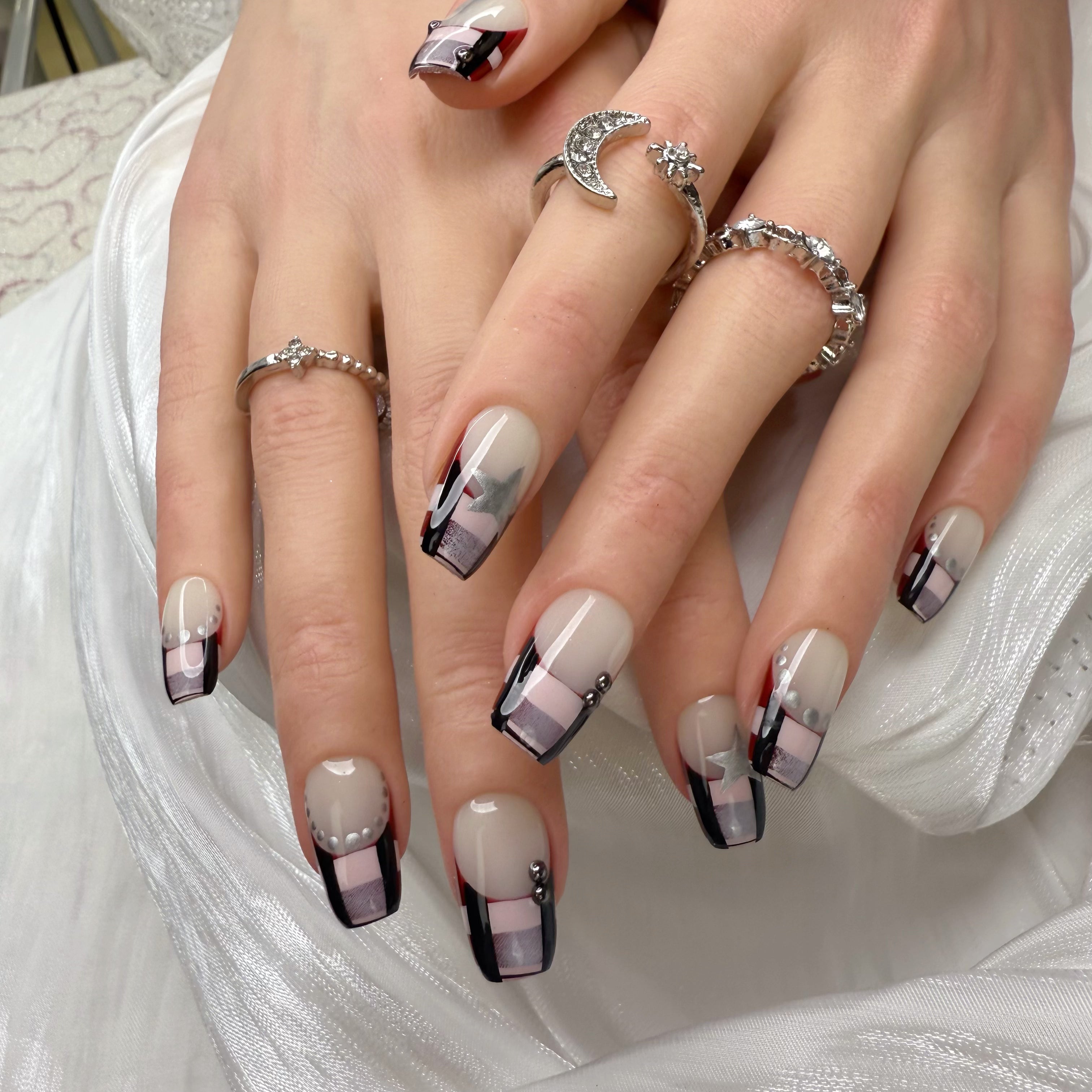 Starry Ballet-Core French Tip Nails