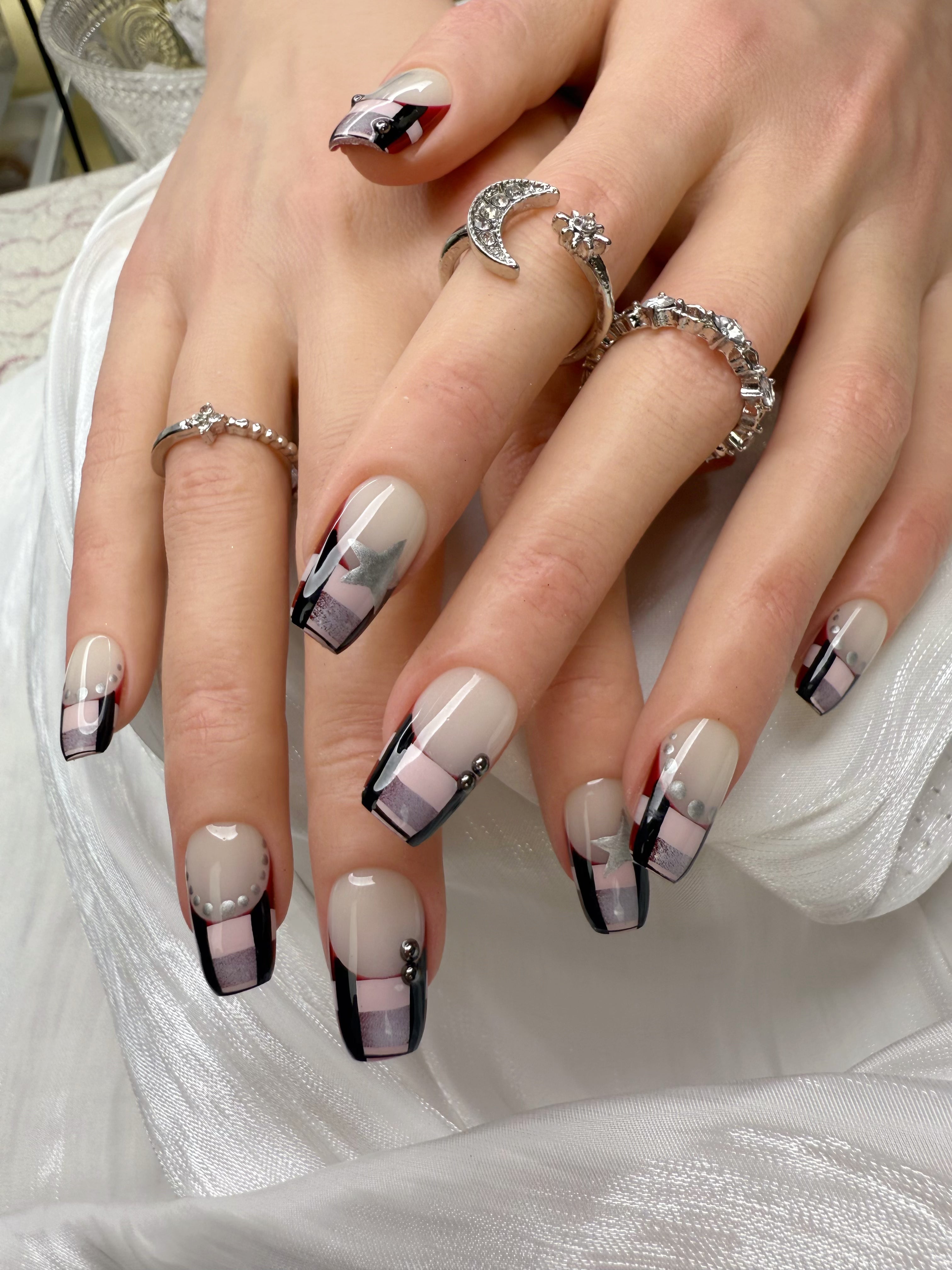 Starry Ballet-Core French Tip Nails