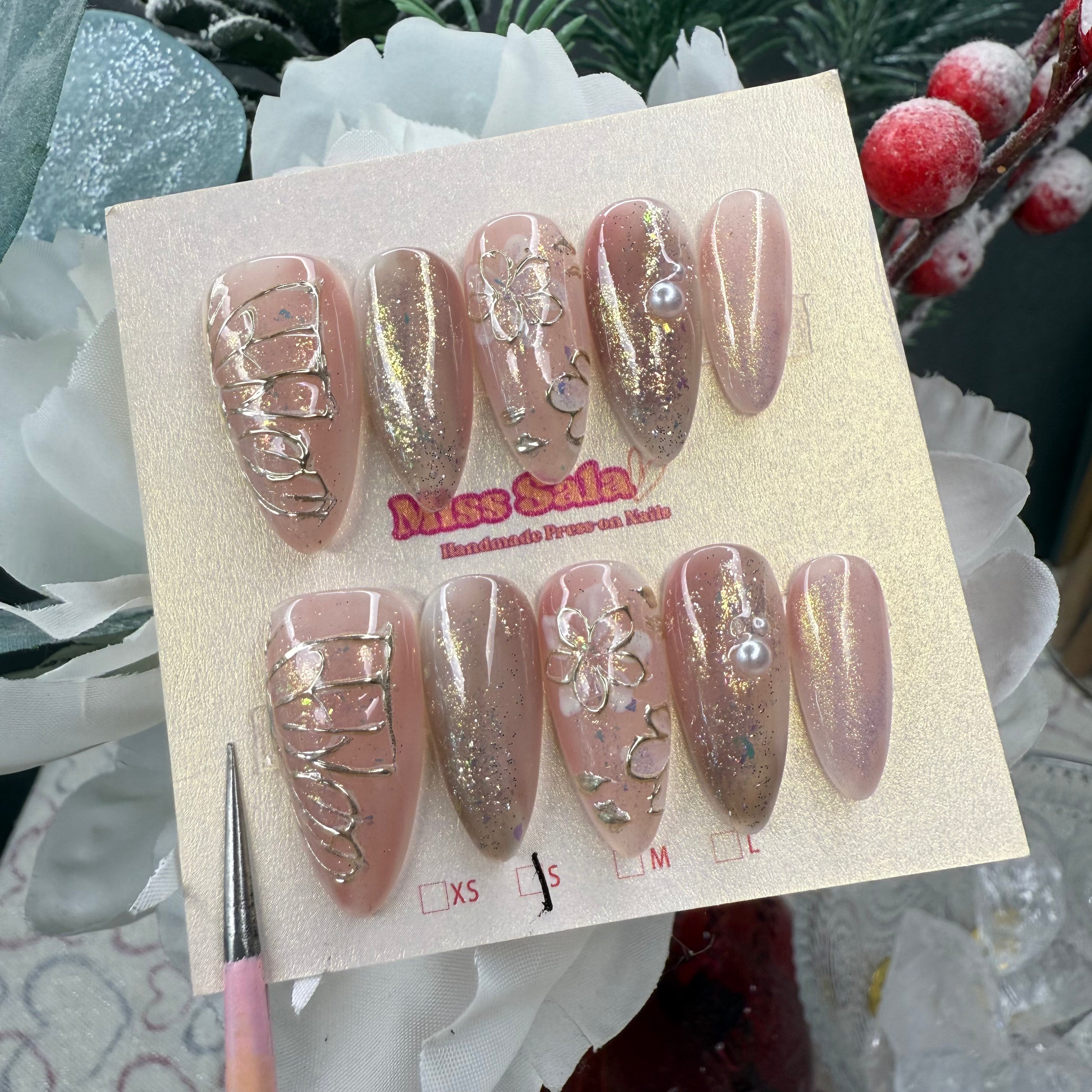 Butterfly Dreams, Hand-Painted Butterfly, Floral Art, and Pearl Accents